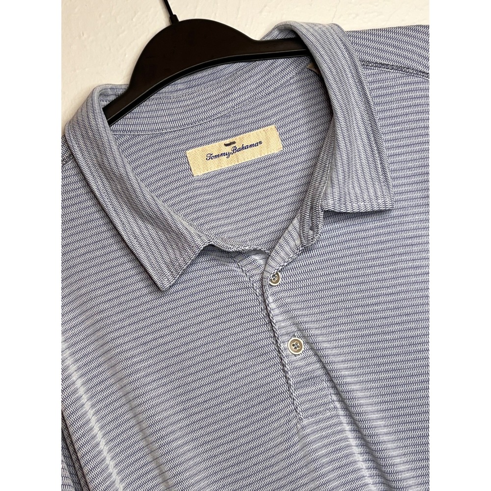 Tommy Bahama Mens 3XL Blue Textured Stripe Modal Blend Short Sleeve Polo Shirt